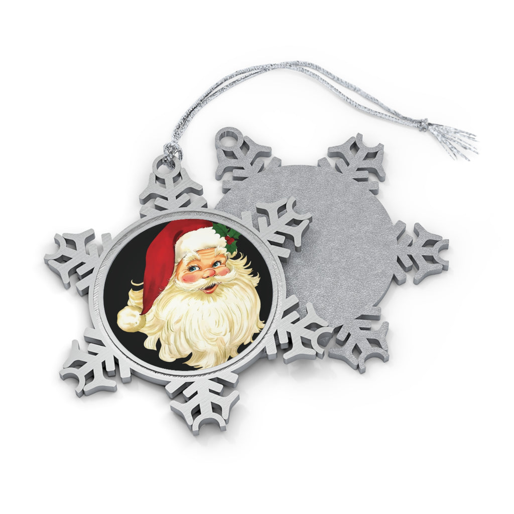 Pewter Snowflake Ornament with Santa