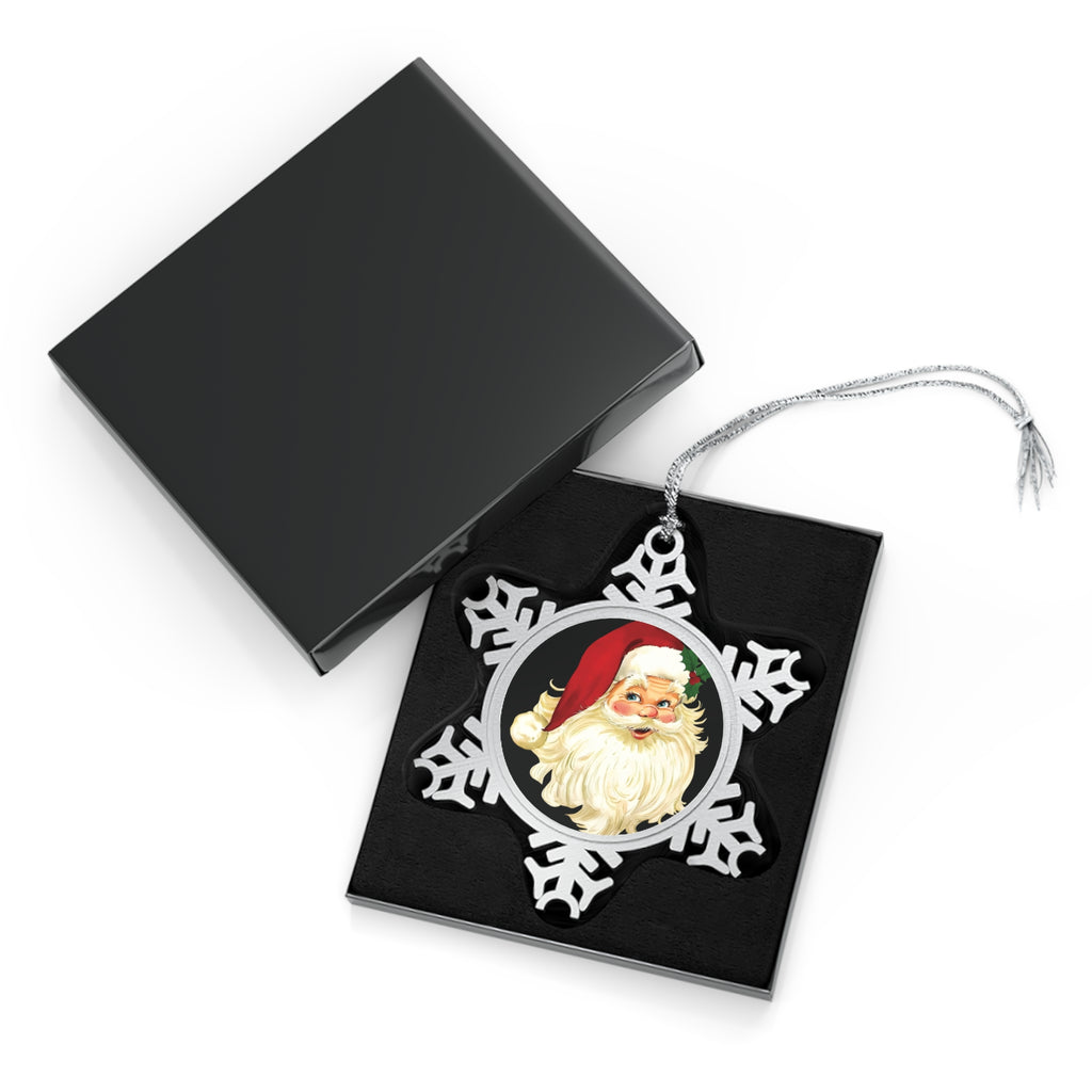 Pewter Snowflake Ornament with Santa