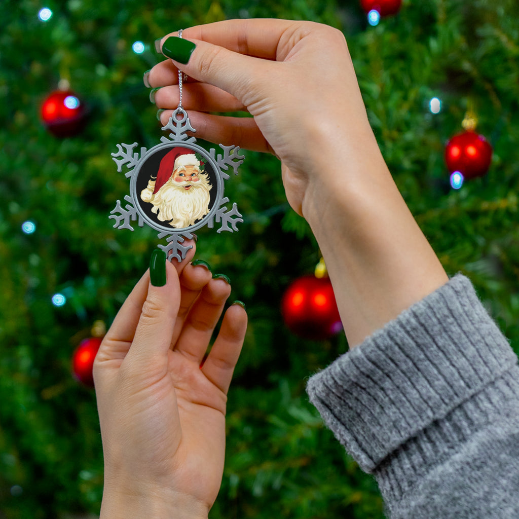 Pewter Snowflake Ornament with Santa